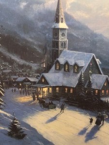 lot 262 image: Framed Signed Numbered THOMAS KINKADE Print - Moonlit Village