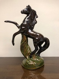 lot 279 image: Large Mid Century Rearing HorseBronco Ceramic Sculpture