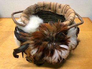 lot 292 image: Large Native American Husk & Genuine Feather Basket