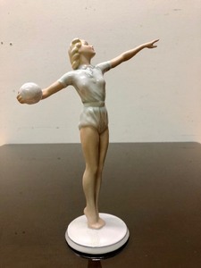 lot 296 image: Lovely Vintage Signed German Porcelain Volleyball Player Figurine 9.5