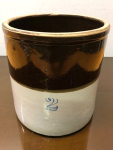 lot 308 image: 2 Gallon Stoneware Crock (hairline)