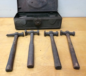 lot 340 image: Old Vintage Automotive Hammers Anvils etc in Metal Tool Box