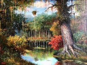 lot 1 image: Monumental LARGE Original Oil on Canvas Landscape Painting by Jesus Bacci