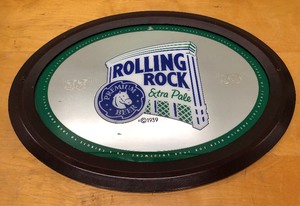 lot 382 image: Large ROLLING ROCK Oval Advertising Beer Mirror Sign