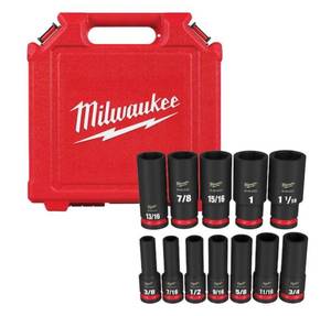 lot 12 image: MILWAUKEE SHOCKWAVE 12 in. Drive SAE Deep Well Impact Socket Set (12-Piece) (03182437.04)