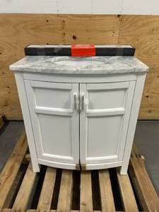 lot 8 image: ALLEN  ROTH Moravia 30-in White Undermount Single Sink Bathroom Vanity with Carrara Natural Marble Top and Backsplash (031224180)