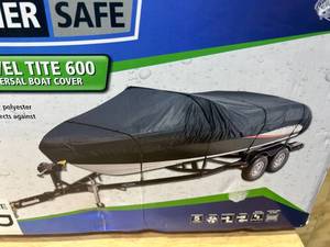 lot 123 image: WEATHER SAFE Travel Tite 600 Universal Boat Cover- Size D (Retails for $150)