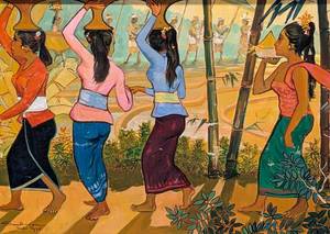Framed Original Oil on Board Painting, Bali