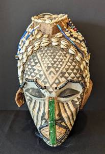 Ornate Hand Carved Beaded Kuba African Tribal Mask