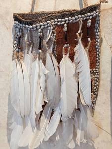 Pair of Beaded and Feather Accented Woven Bags from Papua New Guinea