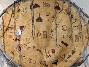 Hand Painted Stretched Hide Tribal Wall Hanging