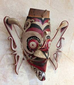 Indonesian Painted Ceremonial Hand Carved Wood Hudoq Mask