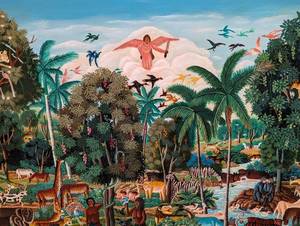 Large Colorful Haitian Folk Painting by G. P. Abelard