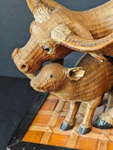 Vintage Woven Wicker Water Buffalo Sculpture