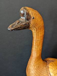 Vintage Shanghai Basket Goose Container Box Chinese Large Shanghai Wicker Rattan Basket Woven Bamboo Goose  Waterfowl  Figural Bird Box