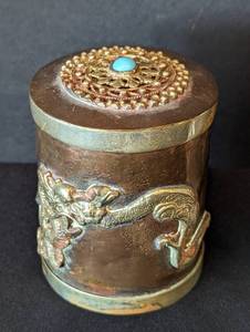 Pair of Tibetan Small Copper and Brass Incense Canisters