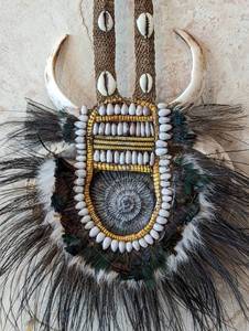 Cassowary Feathers and Beaded Boars Tusk Necklace