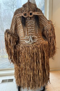Vintage South Papau, Asmat People Spirit Costume   Indonesian Asmat Fiber Mask Jipae Festival
