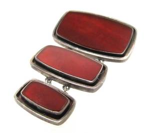 Sterling Silver &amp Carnelian 3-Panel Brooch Pendant