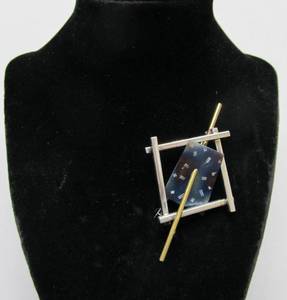 Signed Vintage Sculptural Modernist Sterling Silver Brooch - Signed Blue Dated 1987