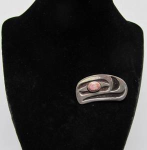 Signed Vintage OLYNDE Northwest Coast Style Sterling Silver &amp Gemstone Eagle Brooch