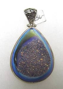 Large Sterling Silver &amp Iridescent Drusy Pendant