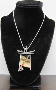 Fantastic Signed Sterling Silver &amp Sliced Stone Pendant Necklace&nbsp