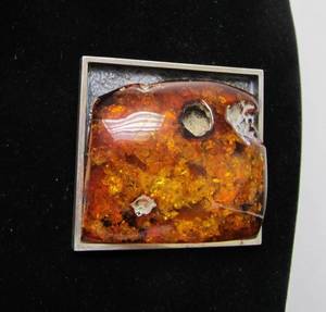 Large Signed Natural Amber &amp Sterling Silver Brooch Pendant