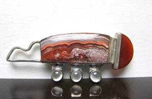 Excellent Signed Modernist Sterling Silver Brooch by Ted Drendel wMoonstone Jasper &amp Carnelian