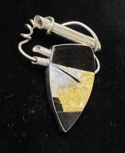 Modernist Sculptural Sterling Silver &amp Stone Brooch