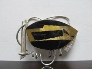 Modernist Sculptural Sterling Silver &amp Stone Brooch
