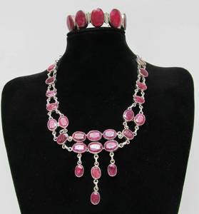 Beautiful Matching Sterling Silver &amp Indian Ruby Necklace &amp Bracelet Set