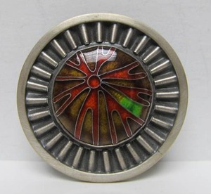 Excellent Signed Sterling Silver &amp Enamel Round Brooch - Signed EC