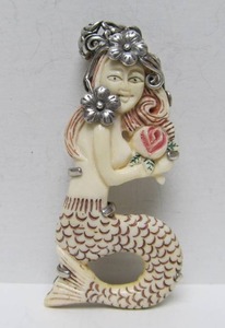 Sterling Silver &amp Carved Bone Mermaid Pendant&nbsp