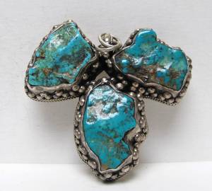 Large Southwestern Chunky Turquoise &amp Sterling Silver Pendant