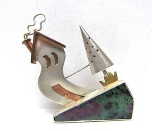 Fantastic Large Signed Whimsical Sterling Silver &amp Zoisite Brooch by Yumi Ueno