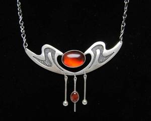 Wonderful Modernist 975 Silver Pendant Necklace wCarnelian