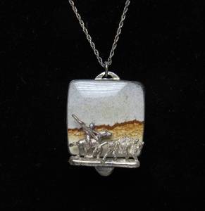 Vintage Sterling Silver &amp Jasper Western Scenic Native American Pendant Necklace