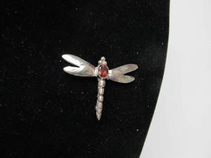 Signed Sterling Silver &amp Gemstone Dragonfly Brooch Pendant