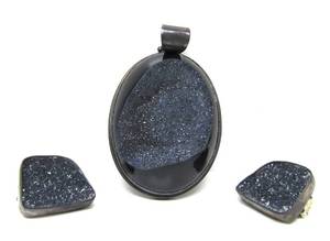 Wonderful Signed Large Sterling Silver Drusy Pendant wMatching Earrings