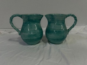 lot 55 image: Matching Green Pitchers wBraided Handles