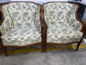 lot 80 image: Set of 2 Floral Pattern Wingback Chairs
