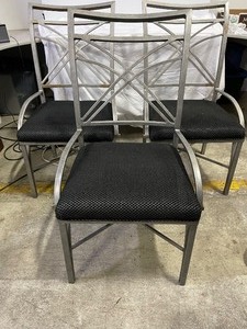 lot 81 image: Set of 3 Metal Chairs with Black Upholstered Cushions