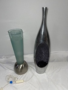lot 92 image: Lot of 2 Silver Stem Vase and Torchiere Lamp