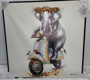 lot 108 image: Elephant on a Vespa Art Print. NIB