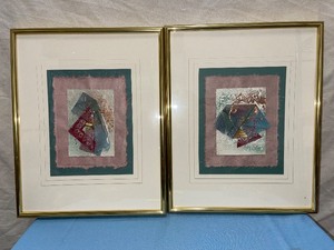 lot 115 image: Set of 2 Framed Wall Art- Fabric Shadow Frame