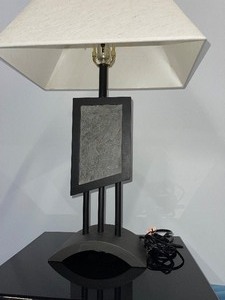 lot 128 image: Modern Rectangle Shade on Granite Framed Lamp