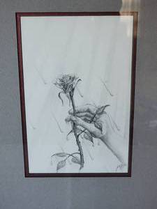 lot 54 image: SIGNED Fine Art Pencil Print - Rose in Hand