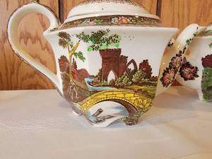 lot 29 image: Charming English Painted Fine Porcelain Teapot Pair - Sadler