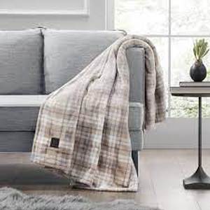 50x60 Cozy Heated Throw Blanket - Brookstone- Taupe Plaid
